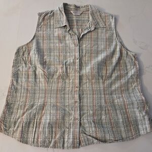 Northern Reflections Sleeveless Plaid Textured Button-Up Top